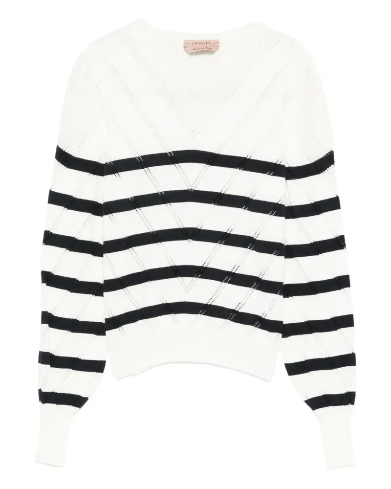 Twin-Set Gestreifter Pullover - Weiß Weiß