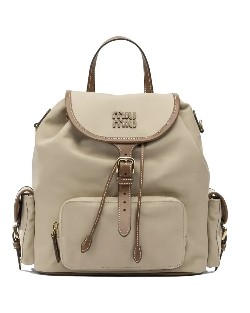 Miu Miu logo-appliqué backpack - Nude Nude