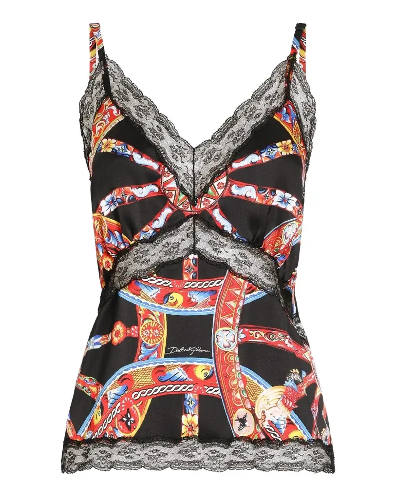 Dolce & Gabbana Oberteil aus Seidensatin mit Carretto-Print - Schwarz Schwarz