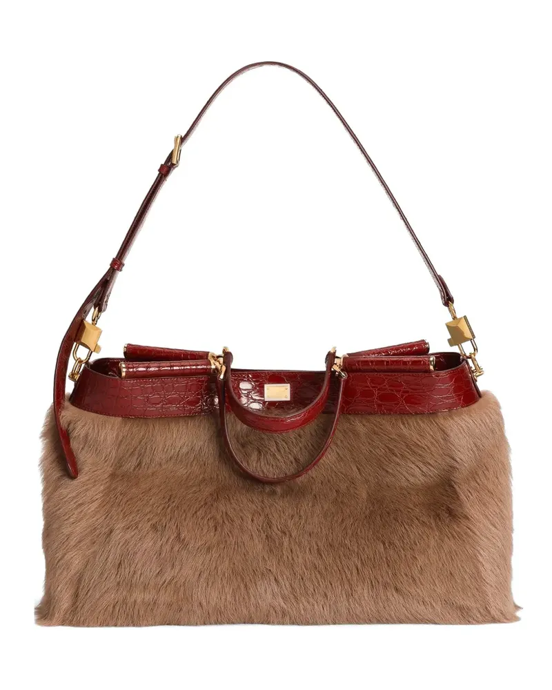 Dolce & Gabbana My Sicily shearling and alligator handbag - Nude Nude