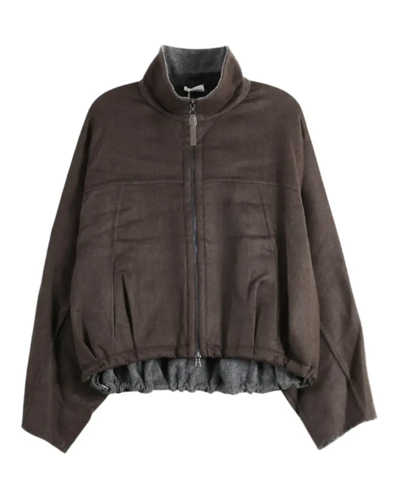Brunello Cucinelli Handgefertigte Bomberjacke aus Schurwoll-Doppeltuch mit Monili - Braun Braun