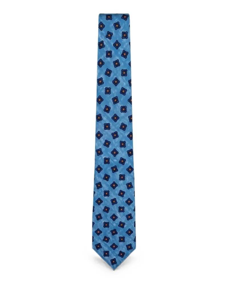 Kiton Seidentwill-Krawatte mit Blumenprint - Blau Blau