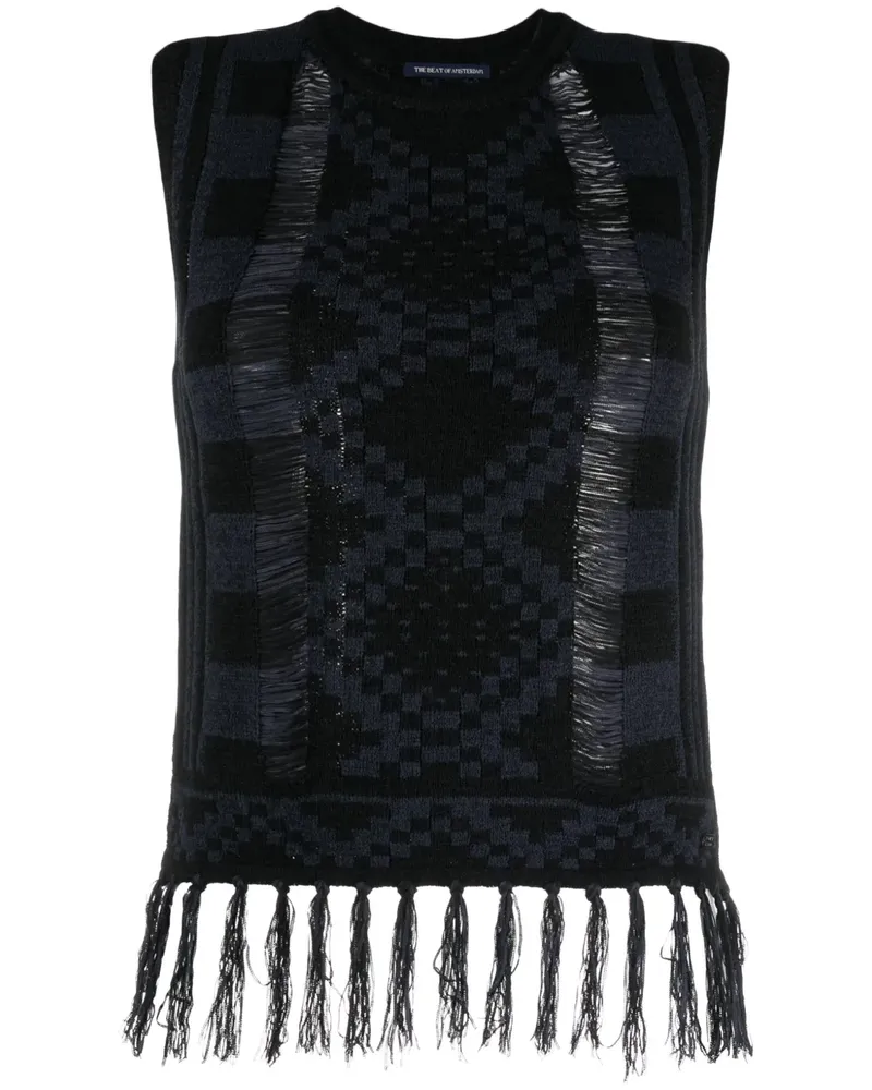 Scotch&Soda Intarsien-Schal mit Fransen - Schwarz Schwarz