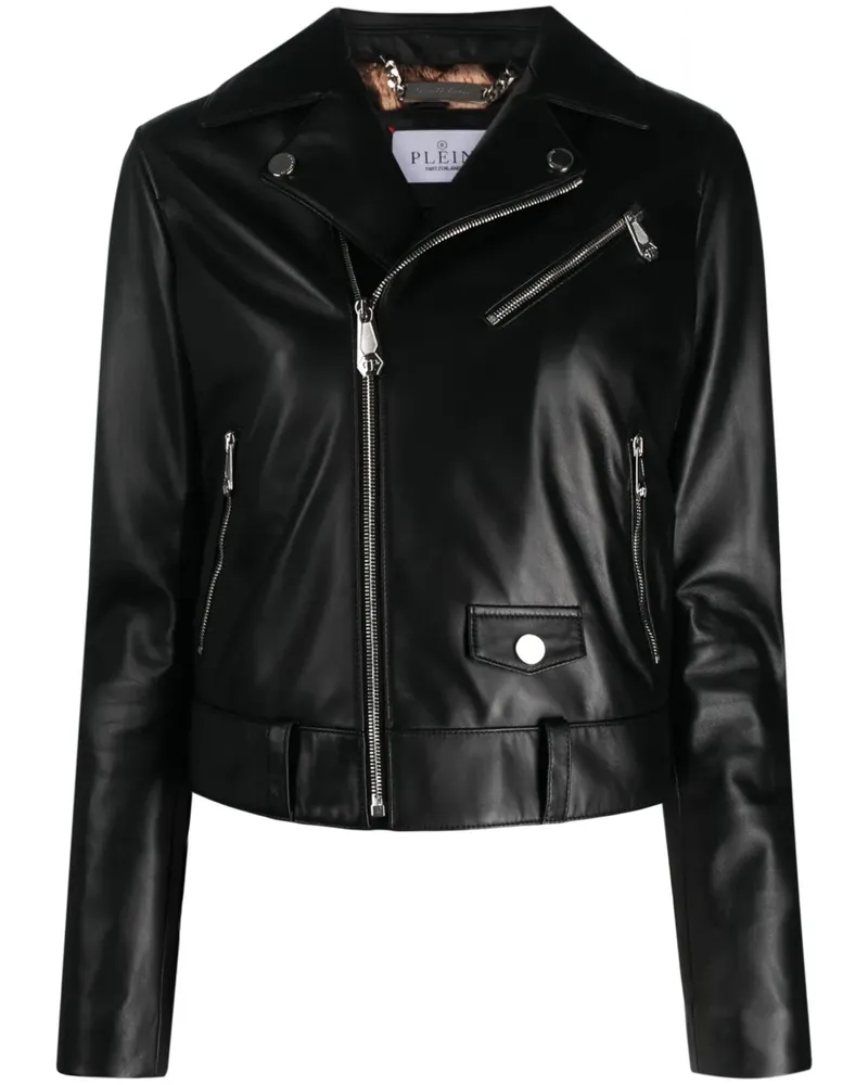Philipp Plein Bikerjacke mit Kristallen - Schwarz Schwarz