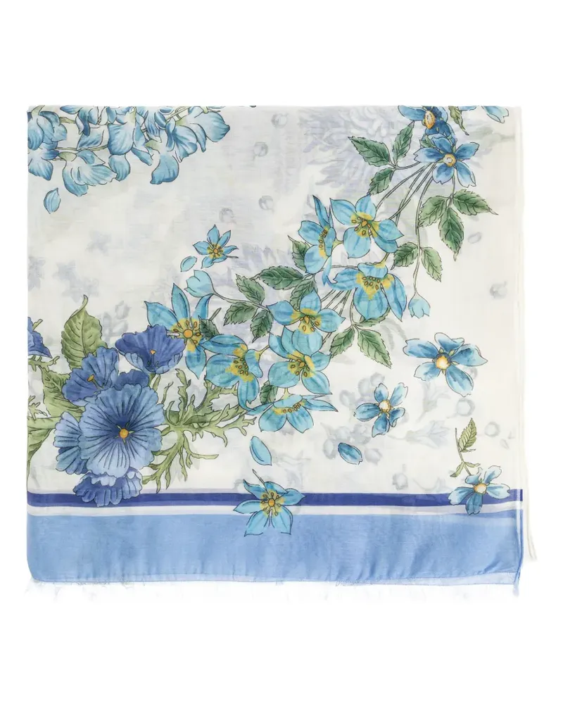 Ferragamo floral-print fringed scarf - Weiß Weiß