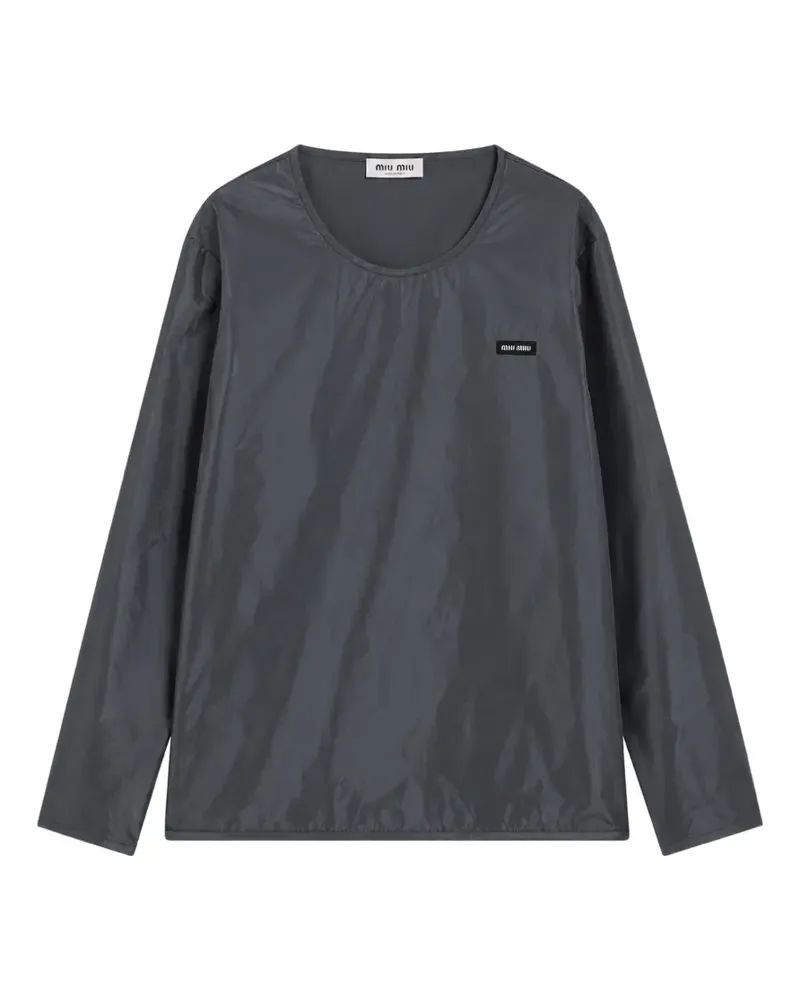Miu Miu Langarmshirt mit Logo-Patch - Grau Grau