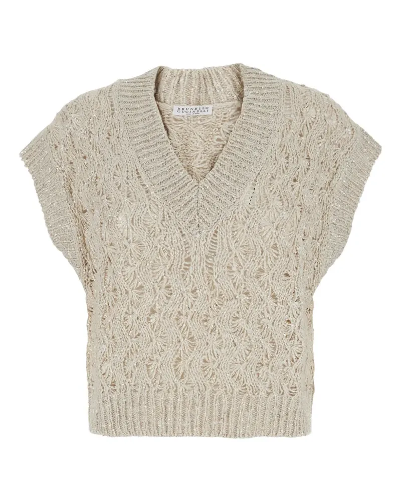 Brunello Cucinelli sequin-embellished V-neck vest - Nude Nude