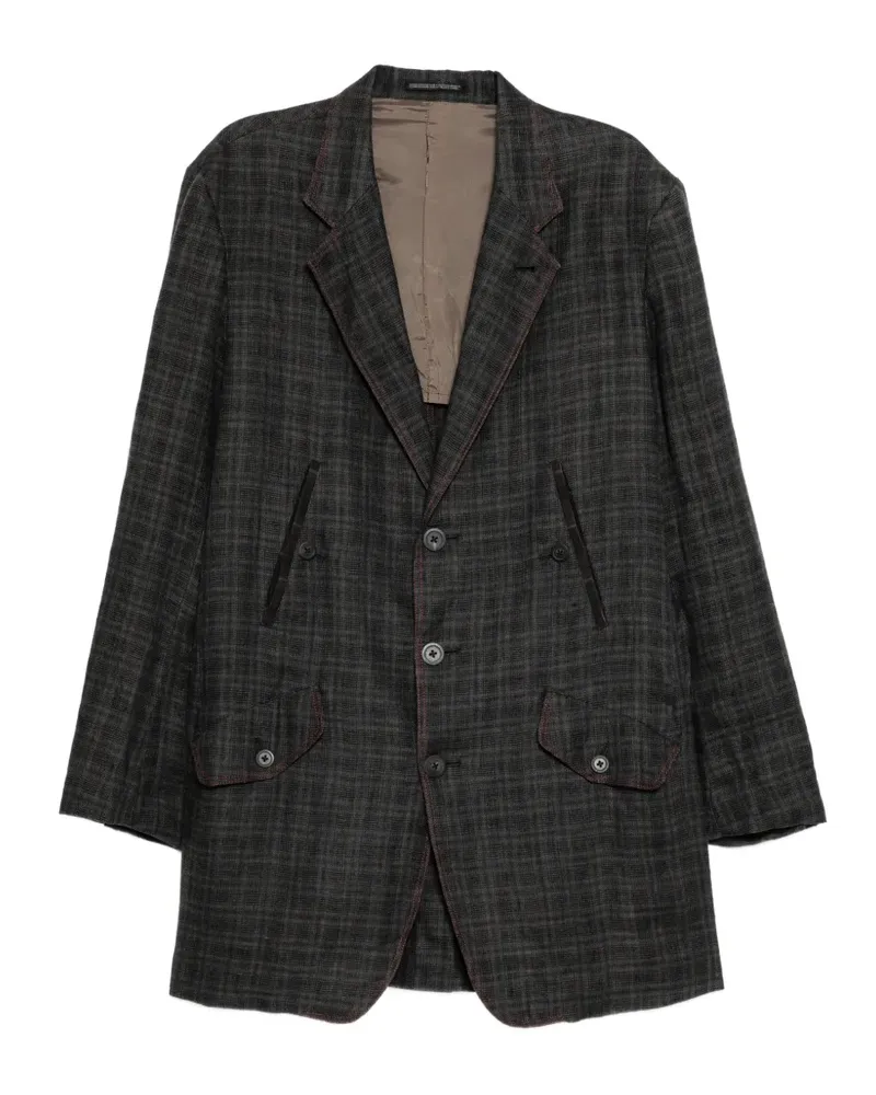 Yohji Yamamoto Karierte Leinen-Twill-Jacke - Grau Grau