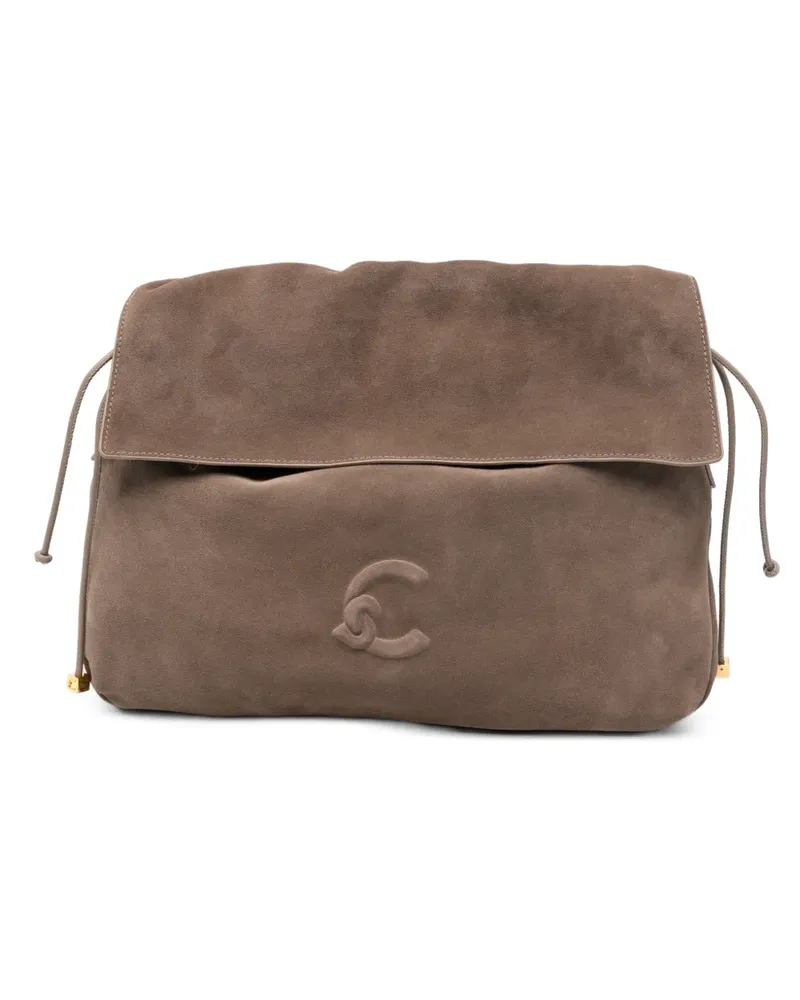Coccinelle logo-embossed suede shoulder bag - Grau Grau