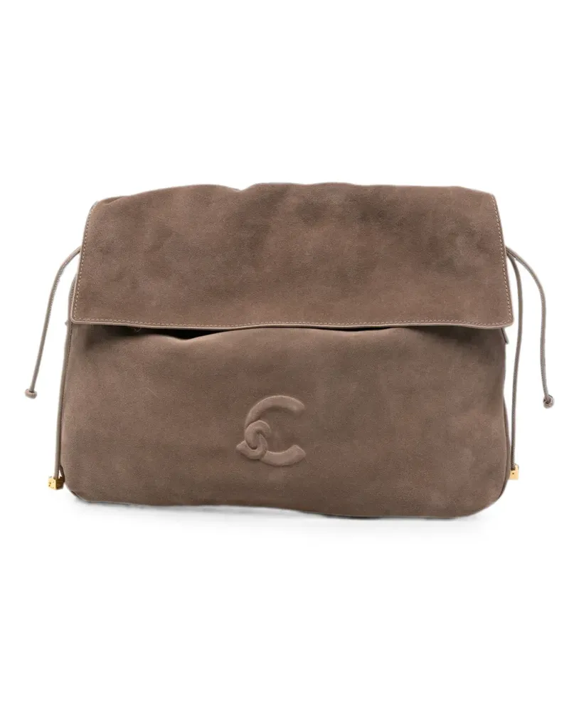 Coccinelle logo-embossed suede shoulder bag - Grau Grau