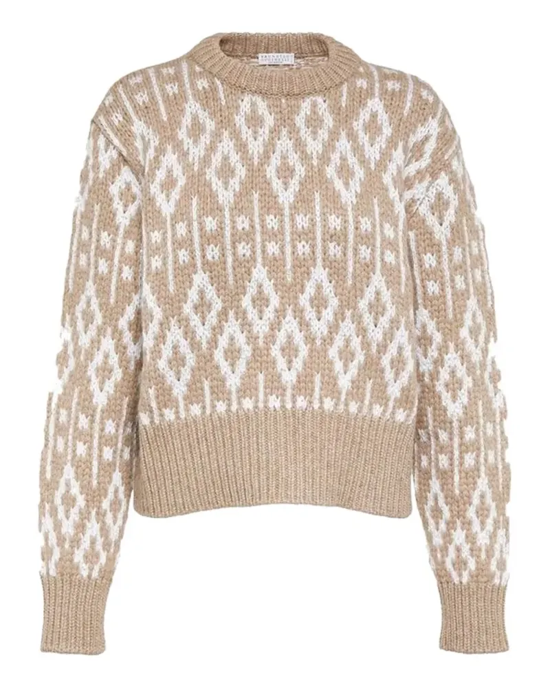 Brunello Cucinelli geometric-intarsia cashmere sweater - Nude Nude