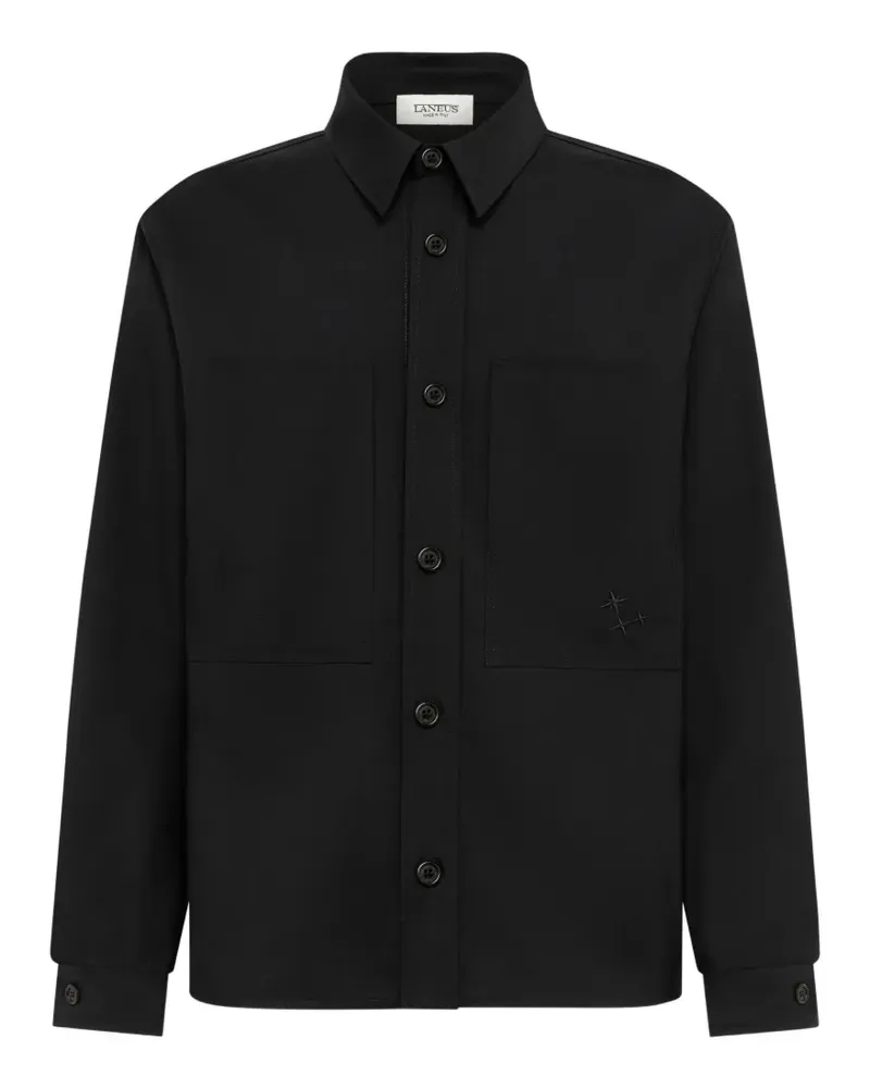 Laneus Kastiges Hemd mit Tasche - Schwarz Schwarz