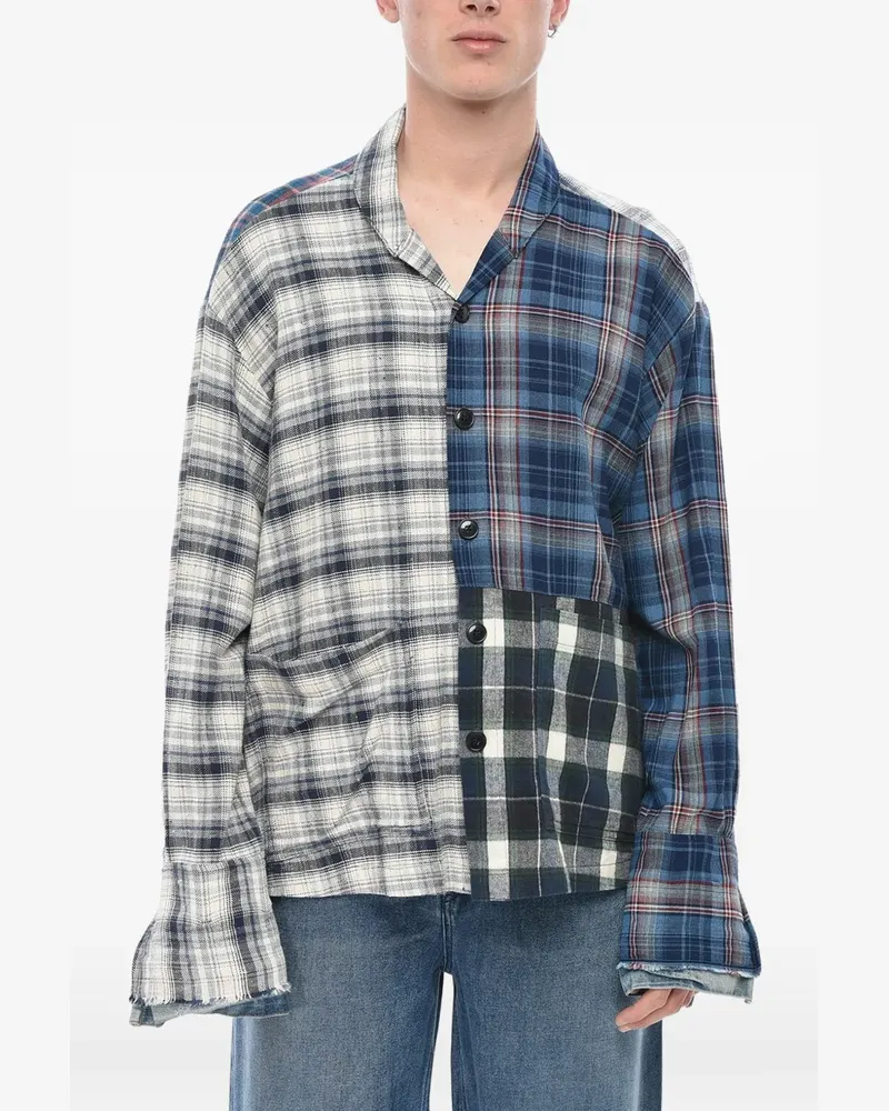 Greg Lauren patchwork shawl-collar shirt - Blau Blau