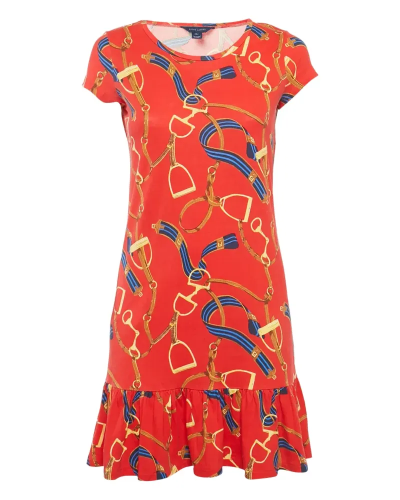 Ralph Lauren Gerüschtes Kleid mit Reitsport-Print - Rot Rot