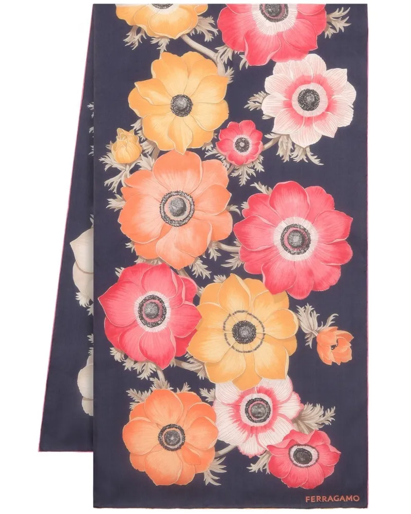 Ferragamo Seidenschal mit Blumen-Print Blau