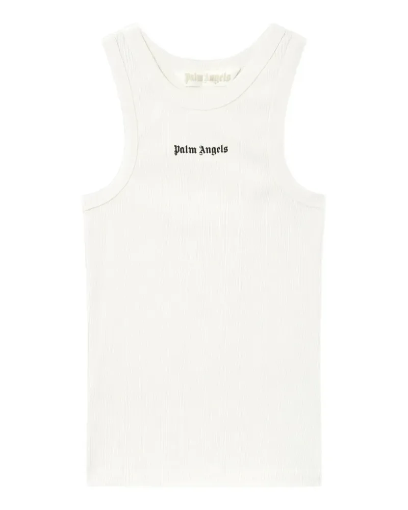 Palm Angels Geripptes Tanktop mit Logo - Weiß Weiß