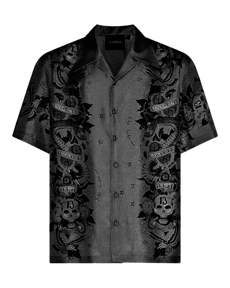 John Richmond skull-print short-sleeve shirt - Grau Grau