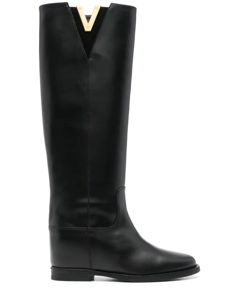 Via Roma 15 V-plaque knee boots Schwarz