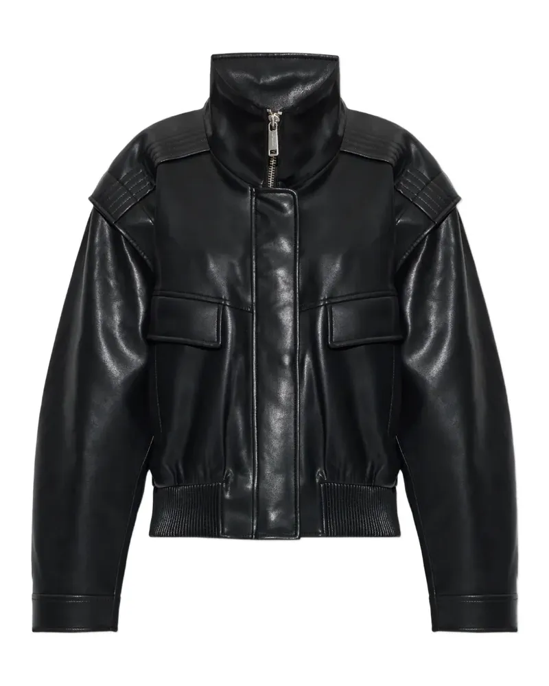 Self-Portrait Jacke aus Faux-Leder mit Stehkragen - Schwarz Schwarz