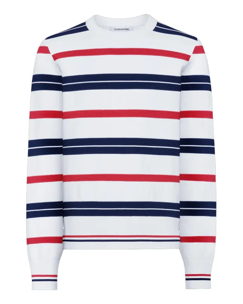 Thom Browne Gestreifter Repp Pullover - Weiß Weiß