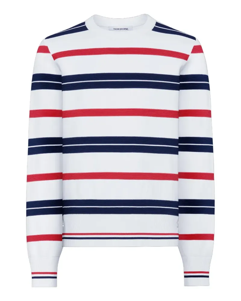 Thom Browne Gestreifter Repp Pullover - Weiß Weiß