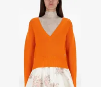 Kaschmirpullover mit V-Ausschnitt - Orange