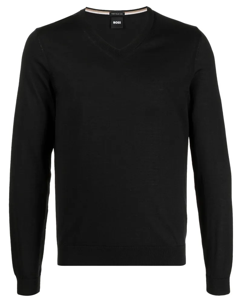HUGO BOSS Pullover mit V-Ausschnitt - Schwarz Schwarz
