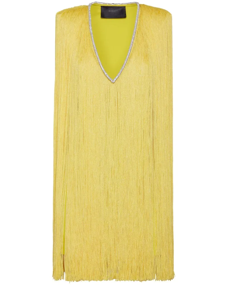 Philipp Plein Schulterfreies Fringe Minikleid - Gelb Gelb