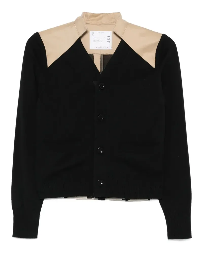 Sacai Gabardine-Cardigan mit Kontrasteinsätzen - Schwarz Schwarz