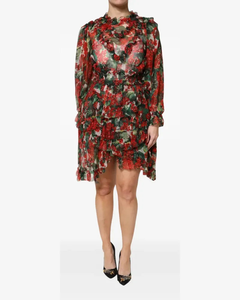 Dolce & Gabbana Asymmetrisches Kleid mit Blumen-Print - Rot Rot