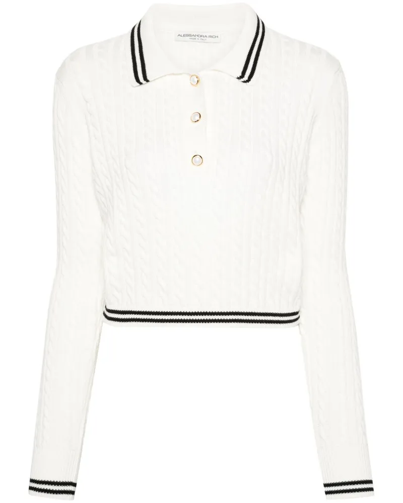 Alessandra Rich Polo-Pullover mit Zopfmuster - Nude Nude
