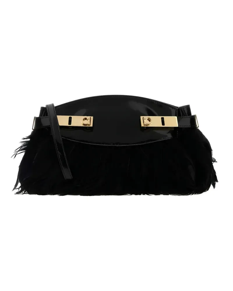 Ferragamo Clutch mit Federn - Schwarz Schwarz