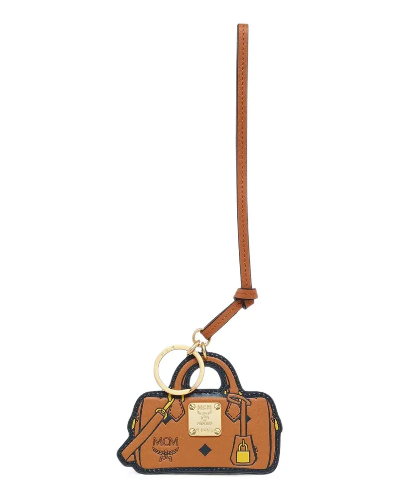 MCM Ella Boston Schlüsselanhänger aus Leder mit Logo-Print - Nude Nude