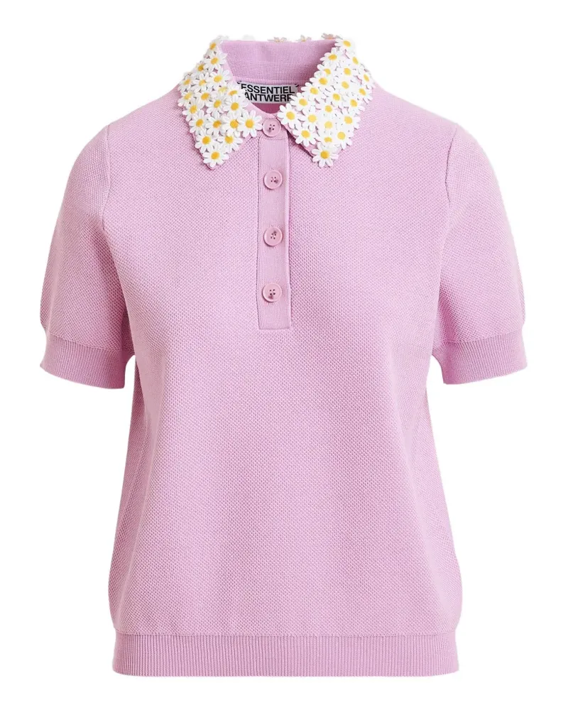 Essentiel floral-embellished fine-knit polo top - Violett Violett