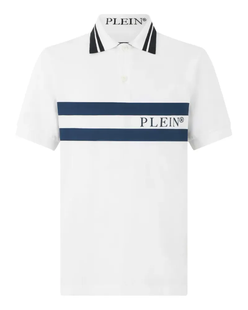 Philipp Plein Gestreiftes Poloshirt mit Logo - Weiß Weiß