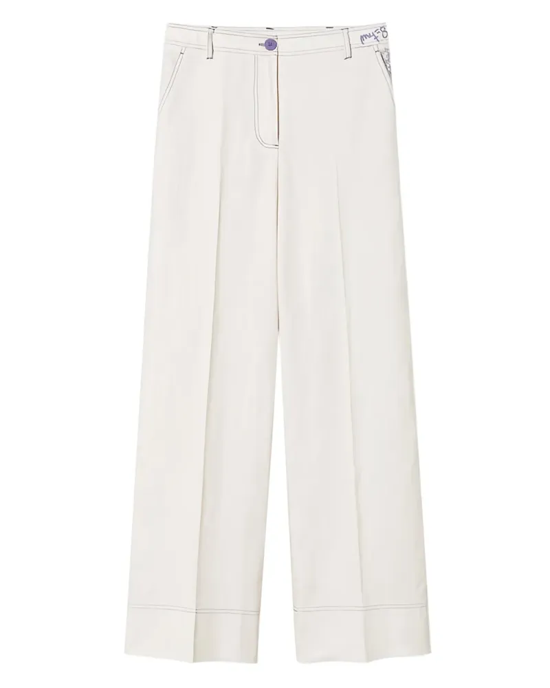 Twin-Set Palazzohose mit Blumenstickerei - Weiß Weiß