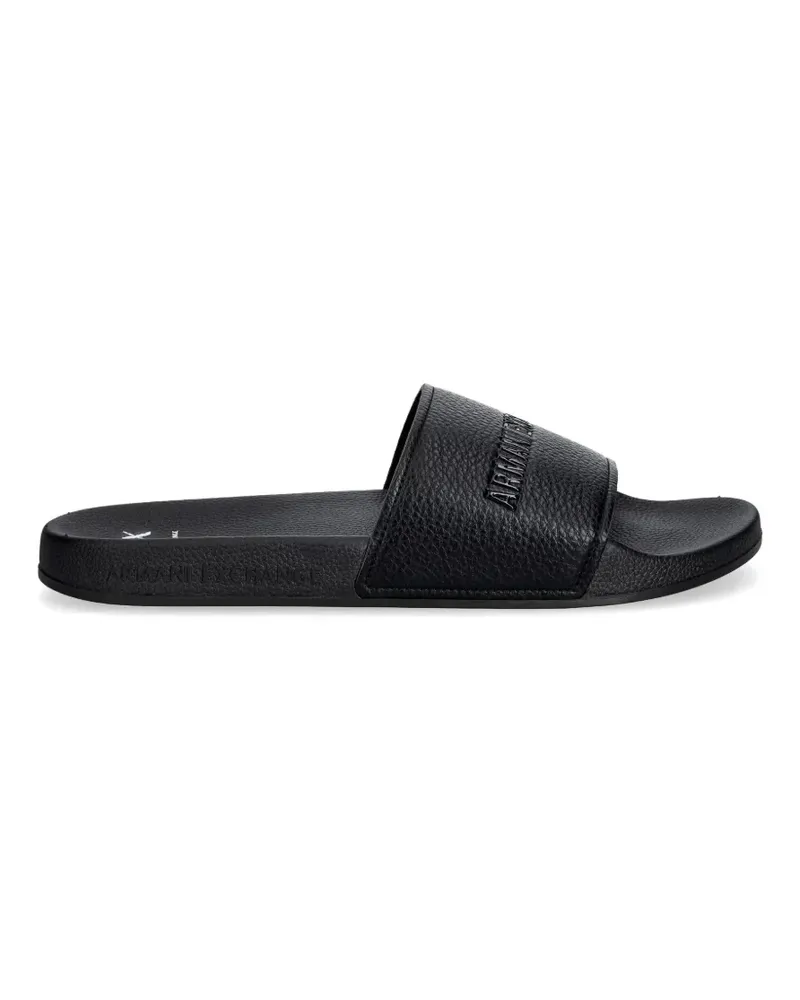Armani Exchange logo-embossed grained slides - Schwarz Schwarz