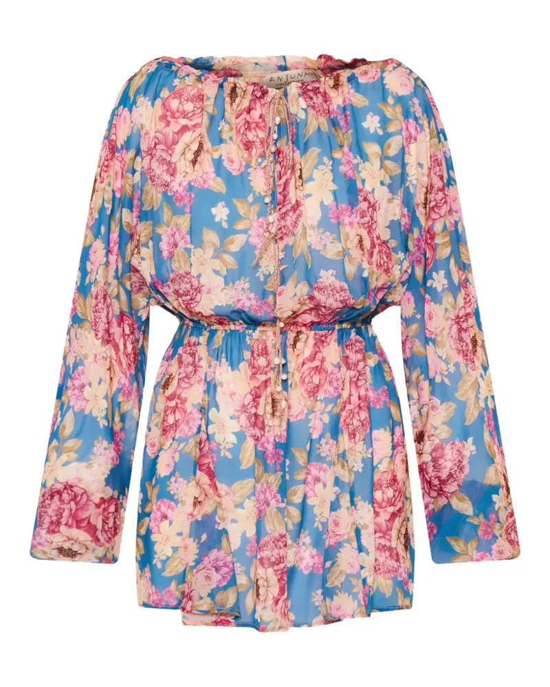 Anjuna floral-print long-sleeve mini dress - Blau Blau