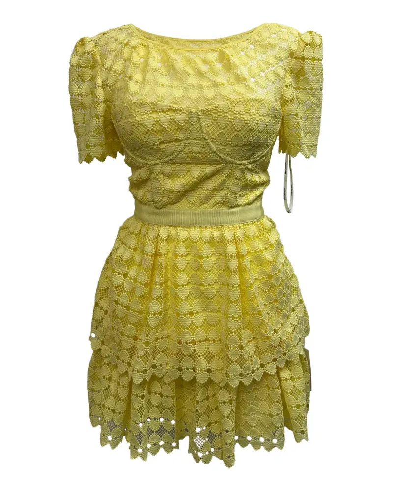 Self-Portrait Heart-Lace tiered dress - Gelb Gelb