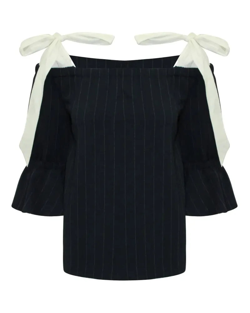 Ganni pinstripe cold-shoulder blouse - Blau Blau