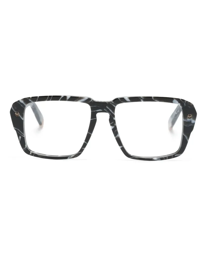Philipp Plein Eckige Brille mit Marmormuster - Schwarz Schwarz