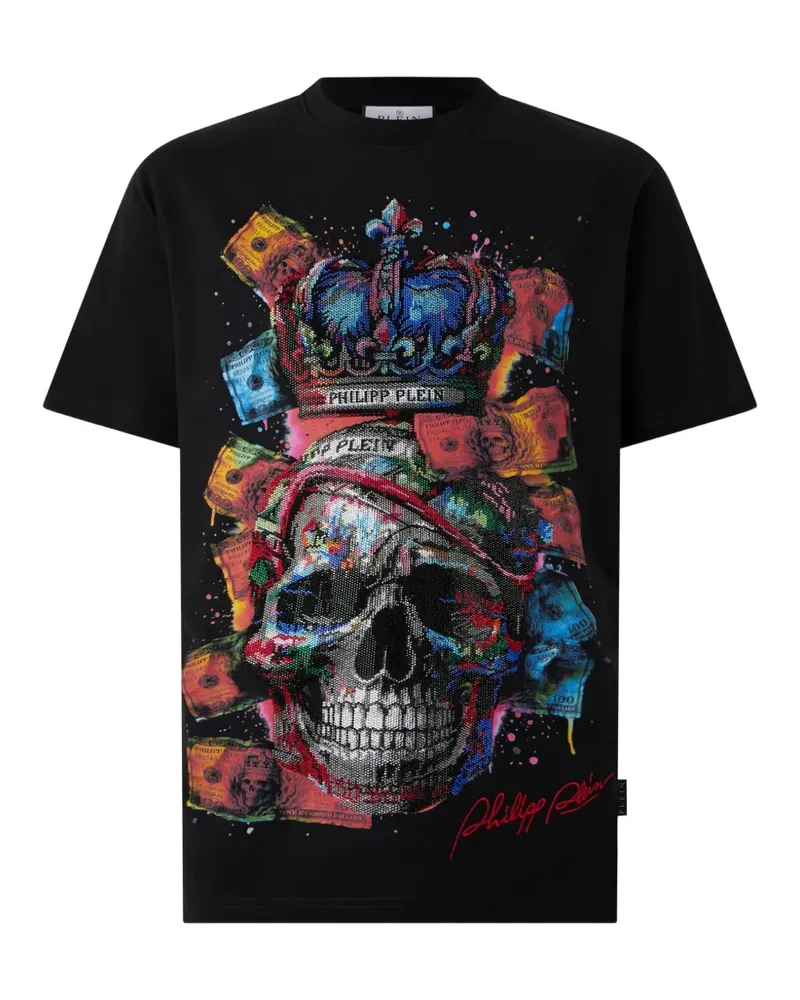Philipp Plein Dollar Skull T-Shirt mit Kristallen - Schwarz Schwarz