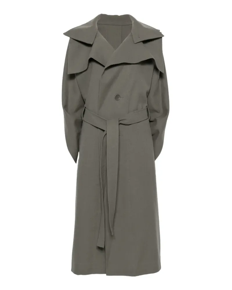 Issey Miyake belted oversized-collar coat - Grau Grau
