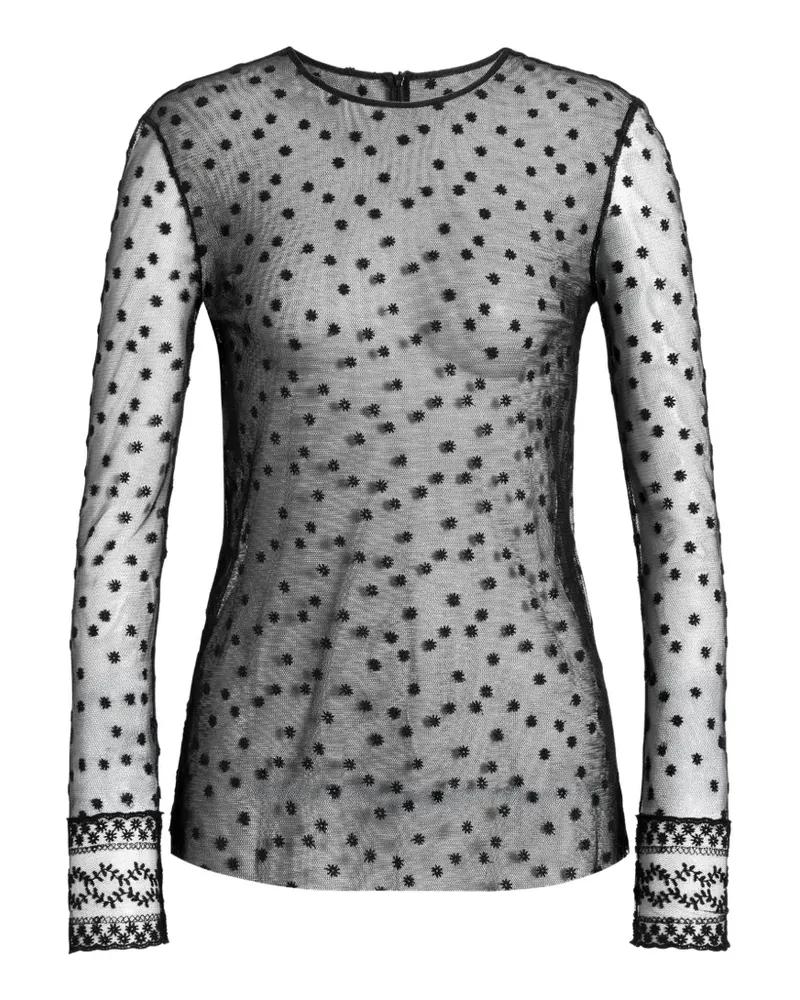 Alberta Ferretti Semi-transparentes Mesh-Oberteil mit Polka Dots - Schwarz Schwarz