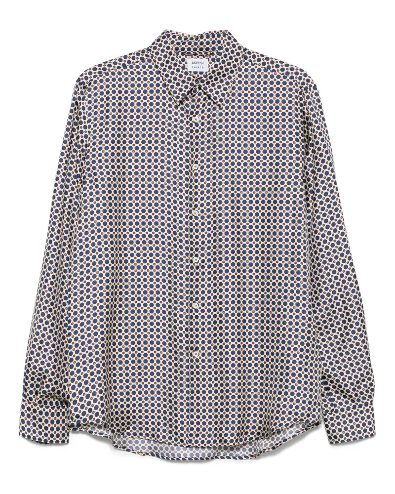 ASPESI Seidenhemd mit geometrischem Print - Blau Blau