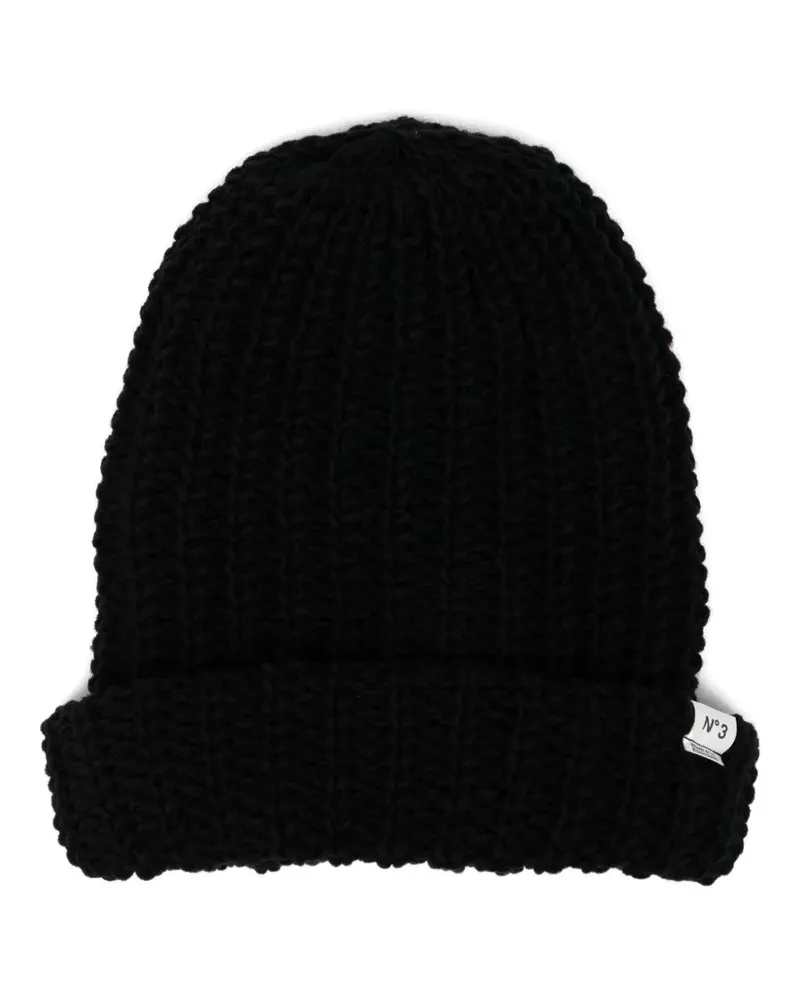 MIHARAYASUHIRO Beanie mit Zopfmuster - Schwarz Schwarz