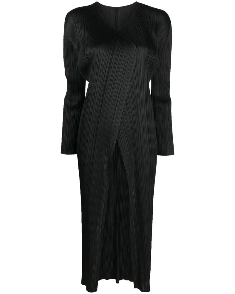 Issey Miyake Plissierter Mantel - Schwarz Schwarz