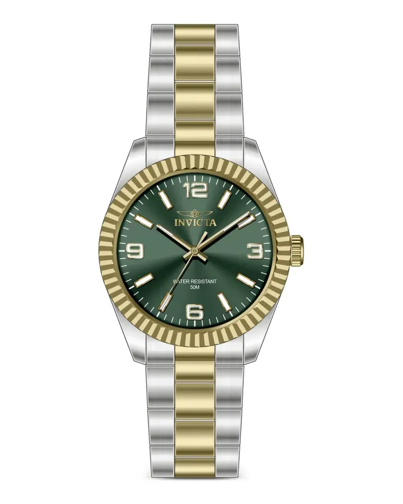 Invicta Armbanduhr mit geriffelter Lünette 44mm - Grün Grün