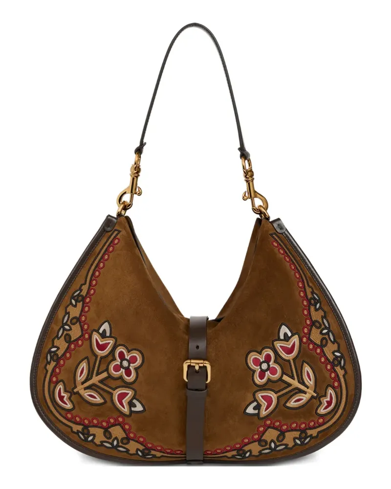 Etro Pony embroidery suede maxi shoulder bag - Braun Braun