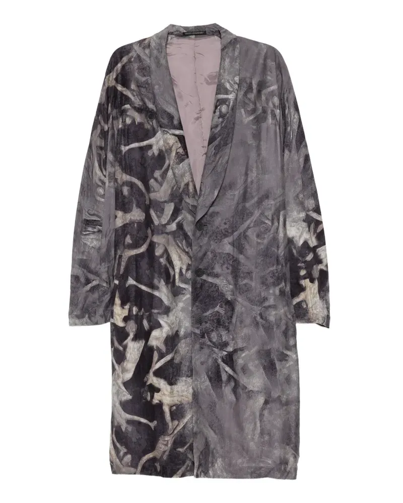 Yohji Yamamoto graphic-print coat - Grau Grau